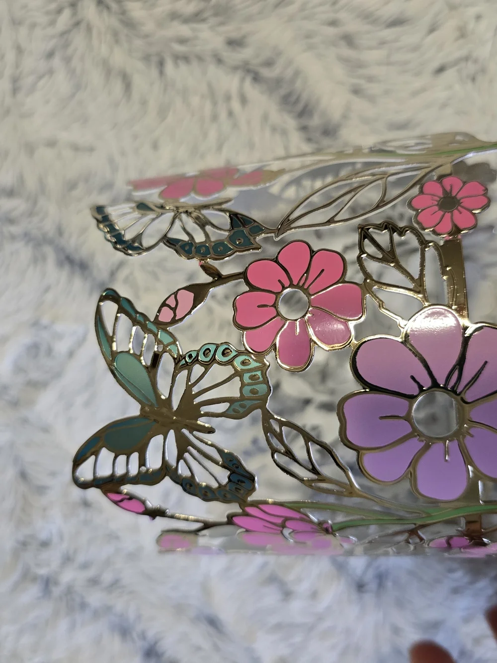 Bath & Body Works 3-Wick Candle Holder Metal Silver Floral Butterfly Large